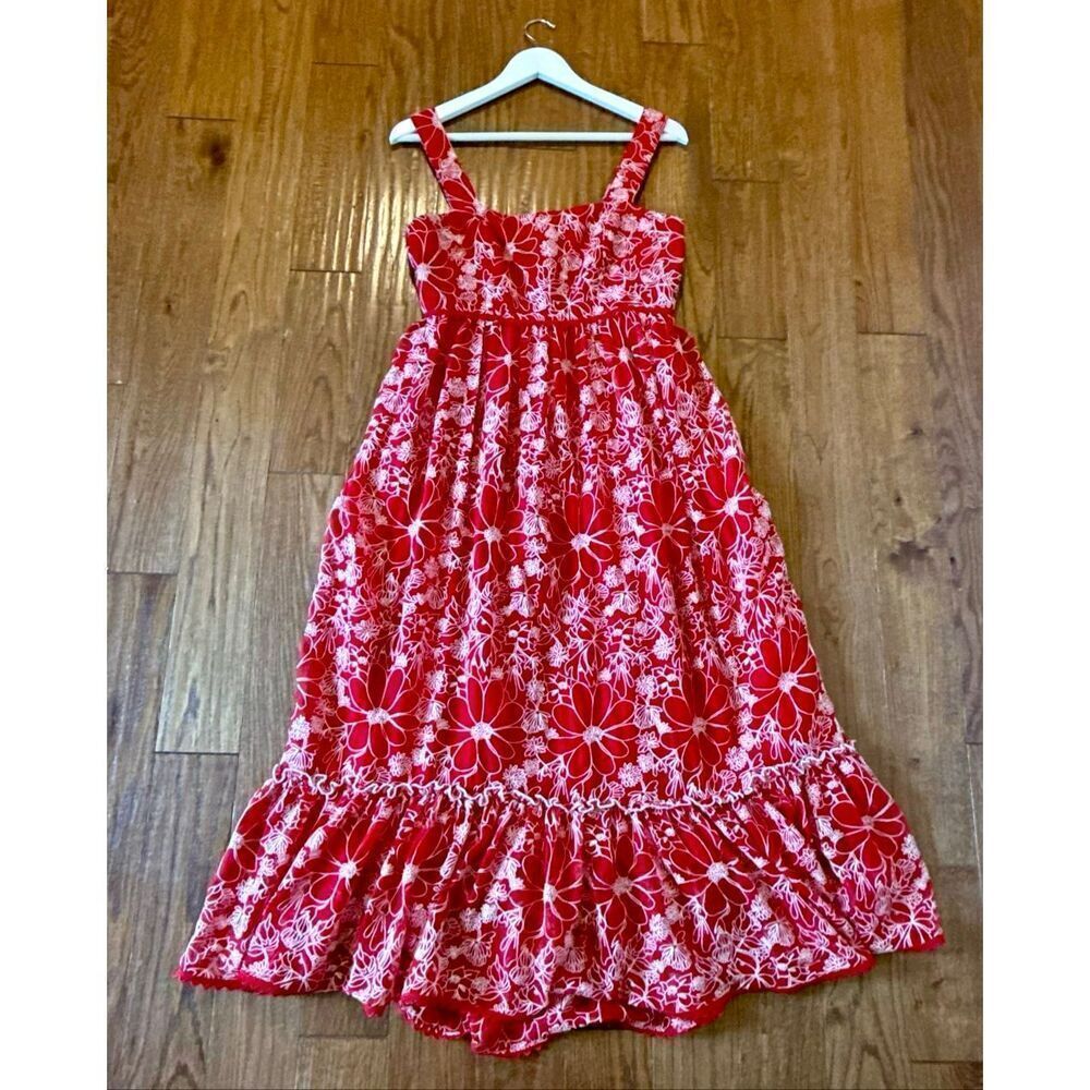 Anthropologie X Sachin and Babi red embroidered midi dress 6 - Picture 14 of 15